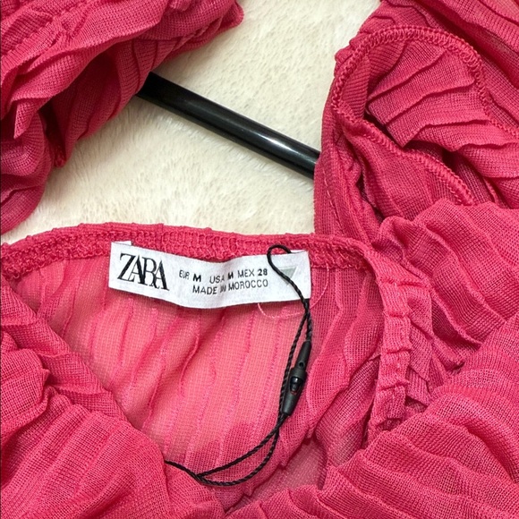 Zara Vibrant Pink Ruffled Tank Top Size M / Medium NWT - Picture 2 of 3